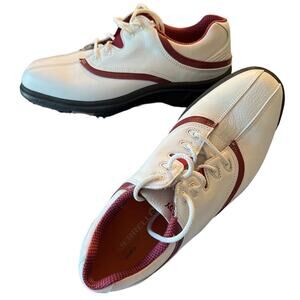 FOOTJOY Womens Golf Shoes Size 8.5 White Red Trim Leather Lace Up Spikes Comfort